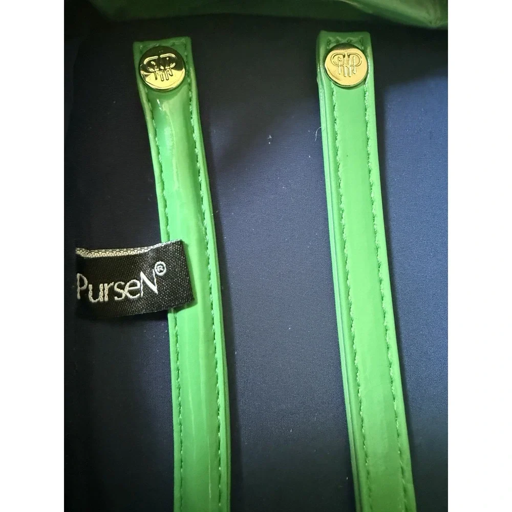 PurseN  Weekender Jewelry Case Navy Blue/Green Piping Expandable Satin